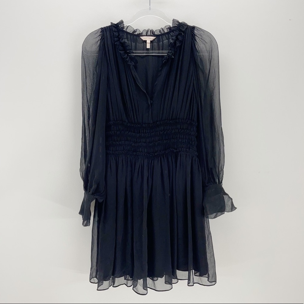 $395 NWOT REBECCA TAYLOR keyhole long sleeved black silk mini dress sexy 4 event